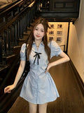 Women's Casual Striped Blouse Dress - Korean Style, Polyester, Polo Neckline, No Stretch, No Print, Ready-to-Ship for Spring/Summer Adult Women