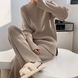 Zjkrl  -  Two Piece Set Pullover Sweater Knit Tracksuit Women High Waist Wide Leg Straight Pants Suit Harajuku Spring Autumn Clothes