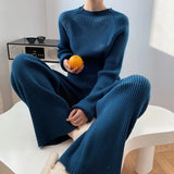 Zjkrl  -  Two Piece Set Pullover Sweater Knit Tracksuit Women High Waist Wide Leg Straight Pants Suit Harajuku Spring Autumn Clothes