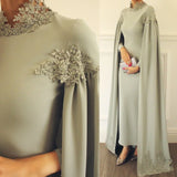 Zjkrl  -  Arabic High Neck Satin Women Muslim Evening Dresses Prom Lace Beaded Elegant Long Sleeve Formal Evening Gown