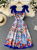 ZJKRL  -  Summer Vacation Beach Dress Runway Design Women's Spaghetti Strap Sexy Backless Flower Print Slim Dresses Vestidos M67386