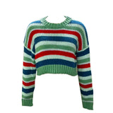 Zjkrl  -  Elegant Colorful Sweater Loose Fall/Winter Casual Short Clashing Color Stripe Knit Sweater Top A2903