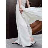 Zjkrl  -  New Vintage White Linen Maxi Skirt Straight Cotton High Waisted Split Casual Long Skirts for Women Office Lady Summer Skirt