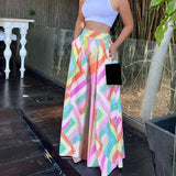 ZJKRL  -  Elegant Women Colorful Striped High Waist Loose Wide Leg Pants  Beach Boho Holiday Casual Loose Trousers