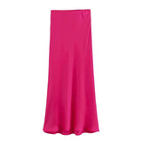 Zjkrl  -  Autumn Winter Burgundy Satin Skirt Women Party Silk Skirt High Waist Straight Long Faldas Mujer Christmas Skirt