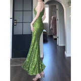 ZJKRL  -  High end Sequin Evening Dresses for Women Autumn and Winter Sexy Slim Fit Fish Tail Green Wrapped Hip Suspender Long Dress