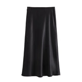 Zjkrl  -  Autumn Winter Burgundy Satin Skirt Women Party Silk Skirt High Waist Straight Long Faldas Mujer Christmas Skirt