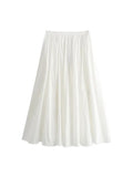 Zjkrl  -  Solid White A-line Long Skirt Spring Summer Women Elegant Pleated Skirt Bottoms High Waist Female Faldas Mujer