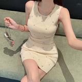 Zjkrl  -  New Summer Women Vintage Ladies Sleeveless Slim Elastic Knit Vest Dress Knitted Elegant Sexy Bodycon Mini Dresses