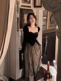 2024 Spring Elegant Velvet Long Sleeve Midi Dress Woman Slim Vintage Evening Party Dress Female Casual Korean Fashion Dress Chic