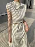 Zjkrl - Elegant White Long Dress Female Round Neck Short Sleeve High Waist Cut Out Midi Dresses For Woman Clothing Fashion