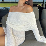 ZJKRL  -  Beach Vacation Sexy Short Skirt High-end Feeling Knitted Hollow Out One Neck Long Sleeved Dress for Women