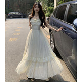 Zjkrl  -  Vintage Ruffle Dress Women Korean Solid Sweet Elegant Preppy Midi Dress Summer Casual Sleeveless Spaghetti Straps A Line Dress