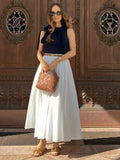 Zjkrl  -  Solid White A-line Long Skirt Spring Summer Women Elegant Pleated Skirt Bottoms High Waist Female Faldas Mujer