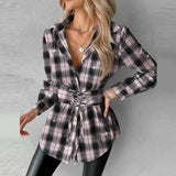 ZJKRL  -  Plaid Print Lace-up Front Shining Rhinestone Decor Top Shirt Dress