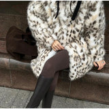 Zjkrl  -  Leopard Print Faux Fur Women's Coat Fashion Full Sleeve Single-breasted Female Coats Winter Warm Thicken Female Outwears