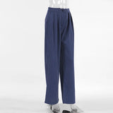 ZJKRL  -  Navy Blue Retro Striped Casual Wide Leg Pants New Fashionable and Versatile Women's Trousers