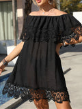 ZJKRL  -  New Sexy Embroidery Lace Off Shoulder Tunic Beach Cover Up Cover-ups Beach Dress Beach Wear Beachwear Female Women