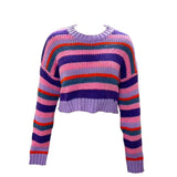 Zjkrl  -  Elegant Colorful Sweater Loose Fall/Winter Casual Short Clashing Color Stripe Knit Sweater Top A2903