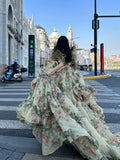 Zjkrl  -  Spring Princess Elegant Dress Women Puff Sleeve Print Y2k Evening Party Dress Female France Vintage Chic Irregular Clothes