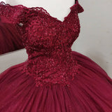 Zjkrl  -  Sparkly Burgundy Quinceanera Dresses Fashion Applique Tulle Formal Princess 15 Party Birthday Gowns Hot Sale