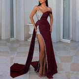 ZJKRL  -  Sexy Patchwork Sequins Shiny Evening Dress Women Spring Strapless High Split Long Dress Summer Off Shoulder Hollow Sling Dresses