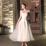 Summer New Women French Elegant Ruffles Evening Party White Dresses Square Neck Princess Birthday Midi Vestidos Dance Costume