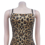 Zjkrl  -  Leopard Print Sequined Bodycon Birthday Mini Dress Women Strap Backless Sleeveless Celebrity Night Club Party Sexy Dresses