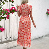 ZJKRL  -  Summer New V-neck Wrap Style Long Skirt with Floral Patterns