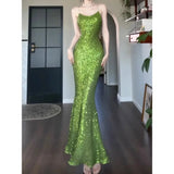 ZJKRL  -  High end Sequin Evening Dresses for Women Autumn and Winter Sexy Slim Fit Fish Tail Green Wrapped Hip Suspender Long Dress