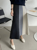 Zjkrl  -  Autumn Winter Knitting Skirt High Waist Long Pencil Skirt Women Knitted Casual Vintage Maxi Skirt Vintage Warm Thick Midi Stripe