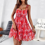 ZJKRL  -  High Quality Popular Camisole Floral Dress Summer Ear Edge A-line Camisole Short Dress Women Clothing Vestidos Streetwear