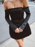 Zjkrl  -  Off Shoulder Solid Color Short Strapless Dress Female Elegant A-Line Long Sleeve Evening Party Dress Spring Summer New