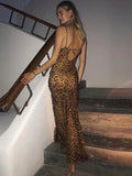 Zjkrl  -  Mo Leopard Print V-Neck Sexy Bodycon Long Dress Women Lace Up Backless Summer Dresses Female Straps Party Beach Vestidos