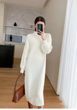 Zjkrl  -  Elegant White Knitted Long Dress Women Autumn Vintage Half High Collar Warm Sweater Dress Korean Casual Chic Evening Y2k Dress