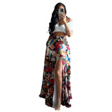 ZJKRL  -  European Summer Sexy Print Skirts Ladies Beach Boho Split Elegant Maxi Skirts Femme