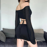 ZJKRL  -  Summer New Women's Solid Color Slim Fit One Neck Long Sleeved Fashionable Skirt Set for Women