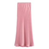 Zjkrl  -  Autumn Winter Burgundy Satin Skirt Women Party Silk Skirt High Waist Straight Long Faldas Mujer Christmas Skirt