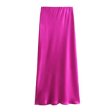 Zjkrl  -  Autumn Winter Burgundy Satin Skirt Women Party Silk Skirt High Waist Straight Long Faldas Mujer Christmas Skirt