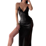 Zjkrl  -  New European and American spring and summer camisole women's clothing with elegant temperament, satin slit dress