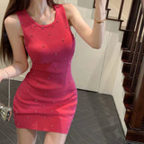 Zjkrl  -  New Summer Women Vintage Ladies Sleeveless Slim Elastic Knit Vest Dress Knitted Elegant Sexy Bodycon Mini Dresses