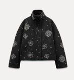 Zjkrl  -  Sequin Snowflake Print Women Jacket Fashion Full Sleeve Stand Collar Female Coat Winter Casual Warm Thicken Female Overcoat