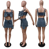 Zjkrl  -  Sexy Women's Denim Two-Piece Summer Halter Top And Slim Skirt Set Comfortable Solid Color Ladies 2-Piece Suit