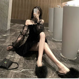 Zjkrl  -  New Black Retro Dress Women Lace Chiffon Mini Dress Female High Street Sexy Korean Fashion Dress Women Club Dress