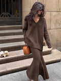 Zjkrl  -  French Style Sweater Skirt Set for Women Two Piece Set Autumn and Winter V-neck Pullover Knitted Top Half Skirt Casual Suit New