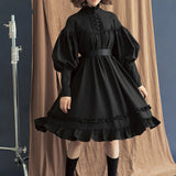 Zjkrl  -  Japanese Gothic Vintage Lolita Party Dress Women Black Cotton Long Sleeve Soft Elegant Evening Princess Dresses Sweet New