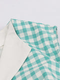 ZJKRL  -  Turquoise and White Gingham Retro 50s Rockabilly Dress Women V-Neck Cotton Pleated Pockets Vintage Pinup Dresses