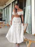 Zjkrl  -  Lace Skirt Set Dress Summer Women Beach Holiday Sexy Cotton Matching Set Outfits Spring White 2 Pcs Vestidos Female Set