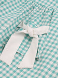 ZJKRL  -  Turquoise and White Gingham Retro 50s Rockabilly Dress Women V-Neck Cotton Pleated Pockets Vintage Pinup Dresses