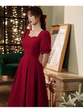 Zjkrl  -  Elegant Red Midi Dress Women Summer Korean Vintage Evening Party Dress French Casual Fashion Formal Occasions One Piece Dress